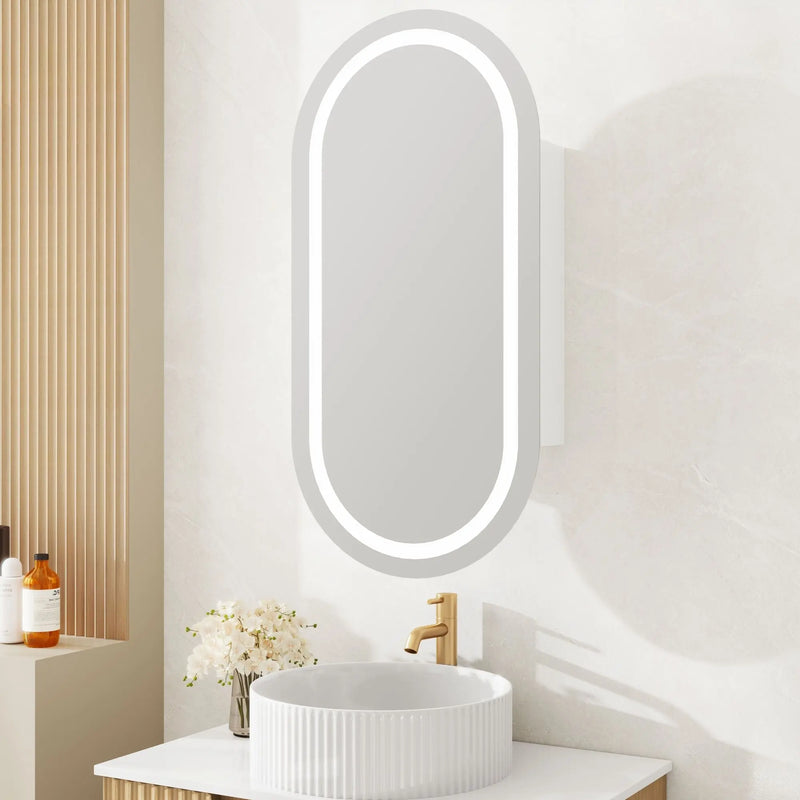 Athena 450 x 900mm LED Oval Wall-Hung Shaving Cabinet - Single Door mercioaustralia