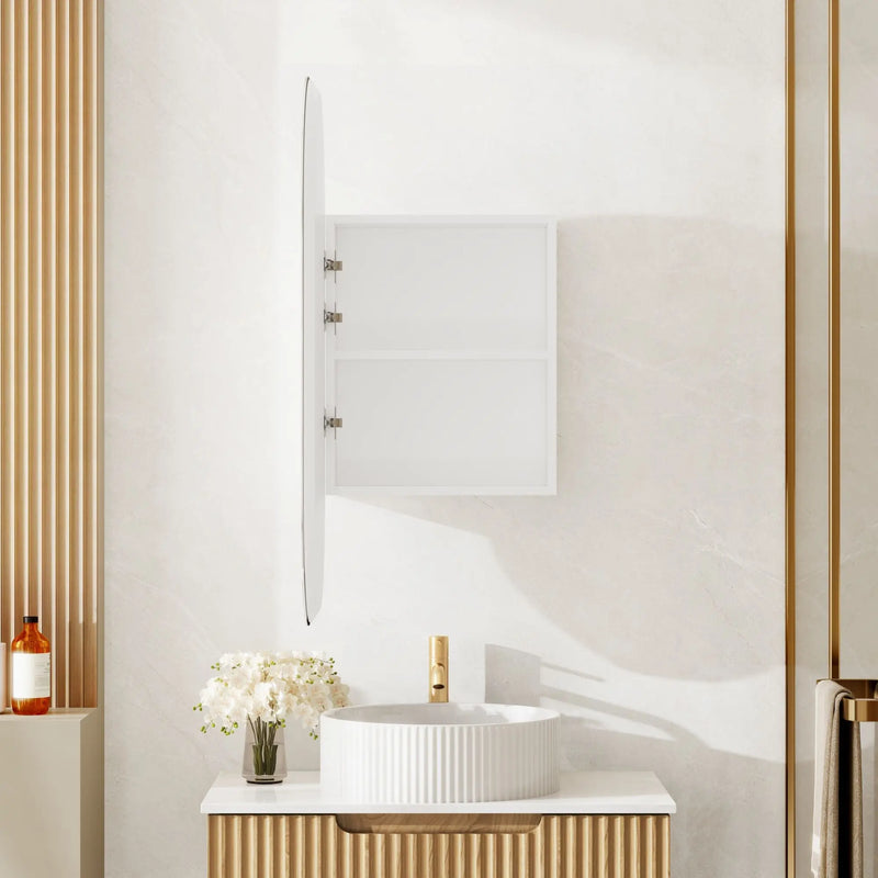 Athena 450 x 900mm LED Oval Wall-Hung Shaving Cabinet - Single Door mercioaustralia