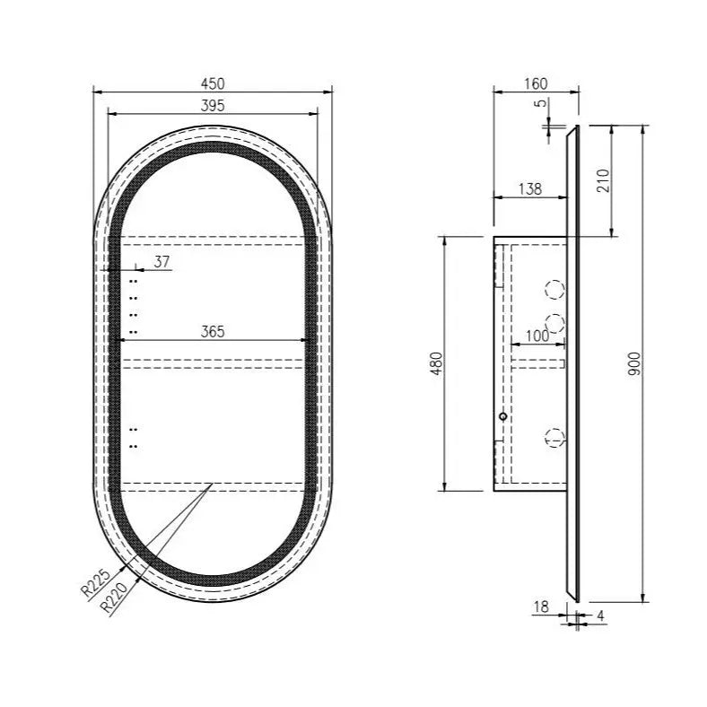 Athena 450 x 900mm LED Oval Wall-Hung Shaving Cabinet - Single Door mercioaustralia