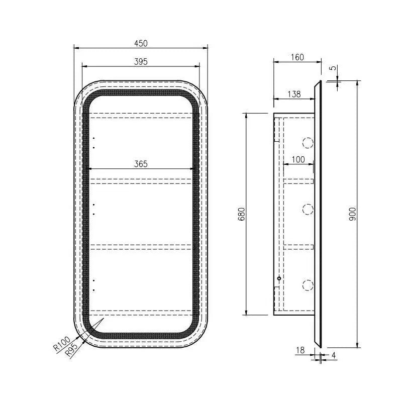 Athena 450 x 900mm LED Square Wall-Hung Shaving Cabinet - Single Door mercioaustralia