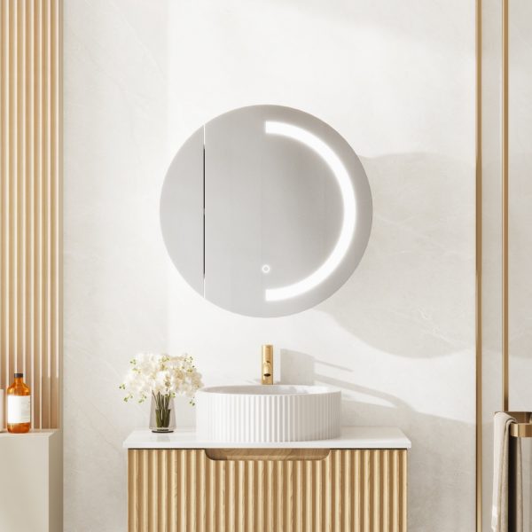 Athena LED Round PVC Shaving Cabinet 600mm – Single Door