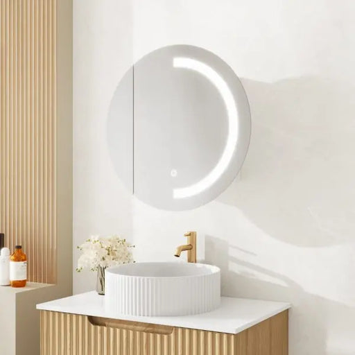 Athena LED Round PVC Shaving Cabinet 600mm – Single Door MERCIO