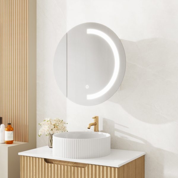 Athena LED Round PVC Shaving Cabinet 600mm – Single Door