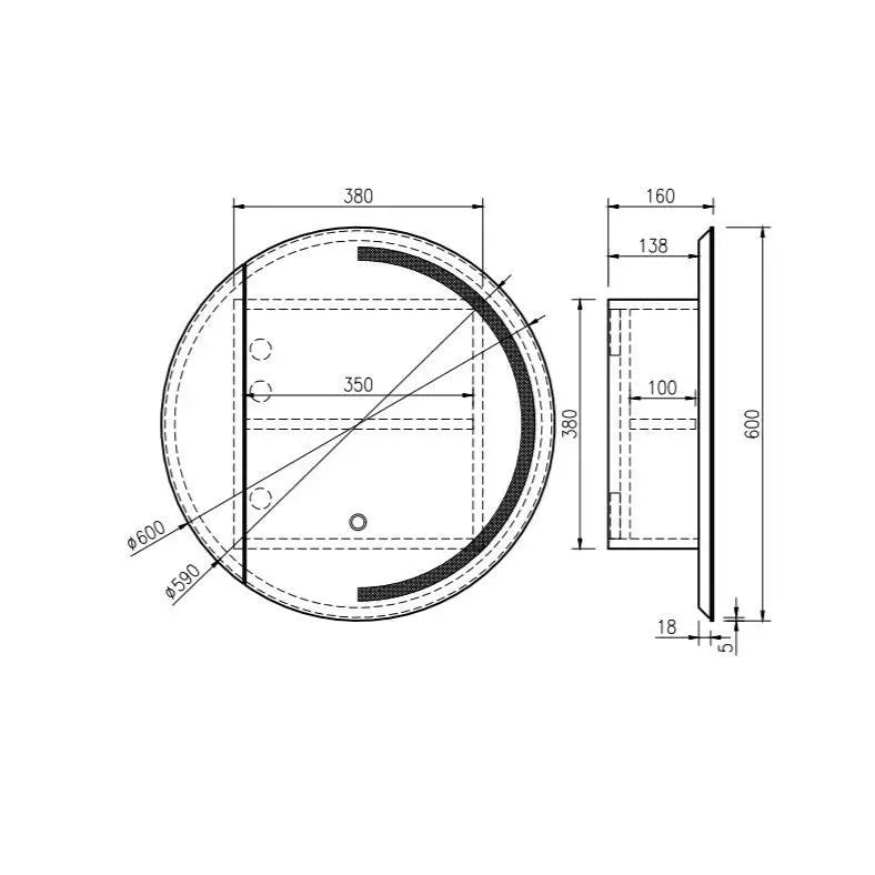 Athena 600mm LED Round Wall-Hung Shaving Cabinet - Single Door mercioaustralia