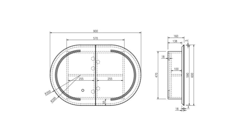 Athena 900mm LED Oval Wall-Hung Shaving Cabinet mercioaustralia