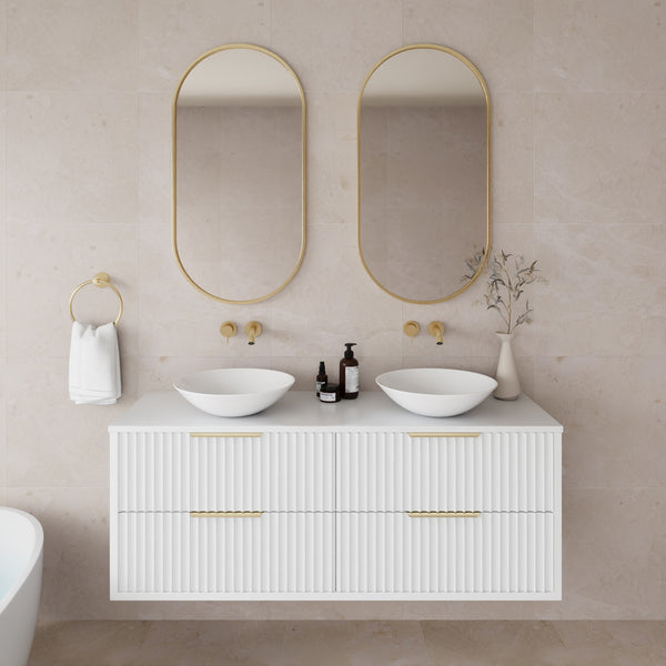 Fluted PVC Wall hung Matt white vanity  ( cabinet only )