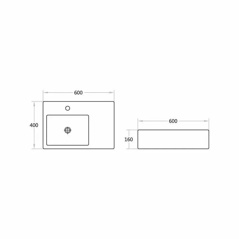 Wall Hung Basin Left/Right Hand Bowl 600*400*160mm - FIL Kitchen Bathroom