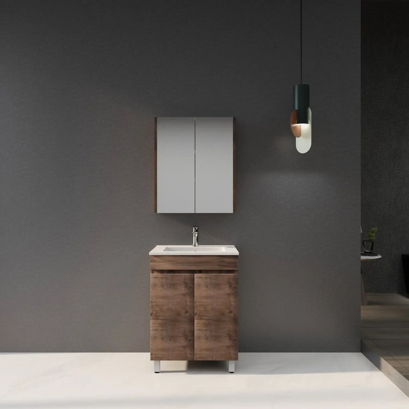 Dark Oak Wood Grain PVC Freestanding Vanity 600mm POSEIDON