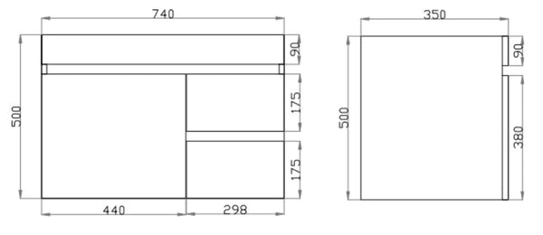 BERGE SLIM MDF WALL HUNG VANITY DARK GREY 740L*350D*500H