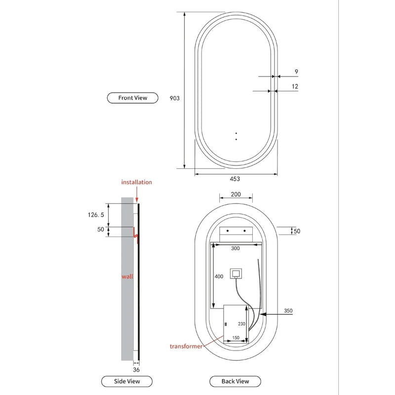 AULIC BEAU MONDE LED MIRROR BRUSHED BRONZE 3 COLOUR LIGHTS 450X900MM - FIL Kitchen Bathroom