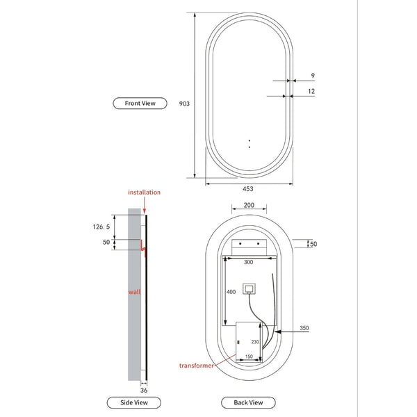 AULIC BEAU MONDE LED MIRROR BRUSHED NICKEL 3 COLOUR LIGHTS 450X900MM