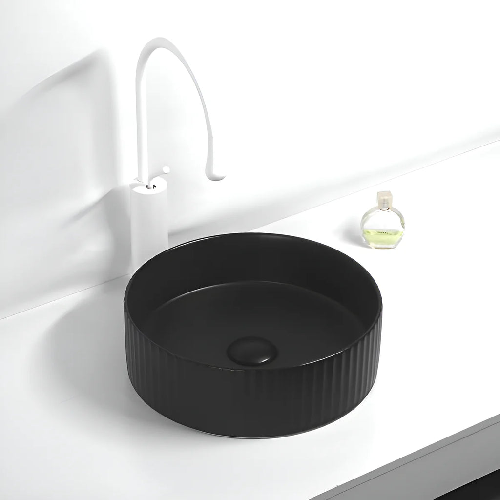Fluted Above Counter  Round Basin Matte Black 360x360x115mm