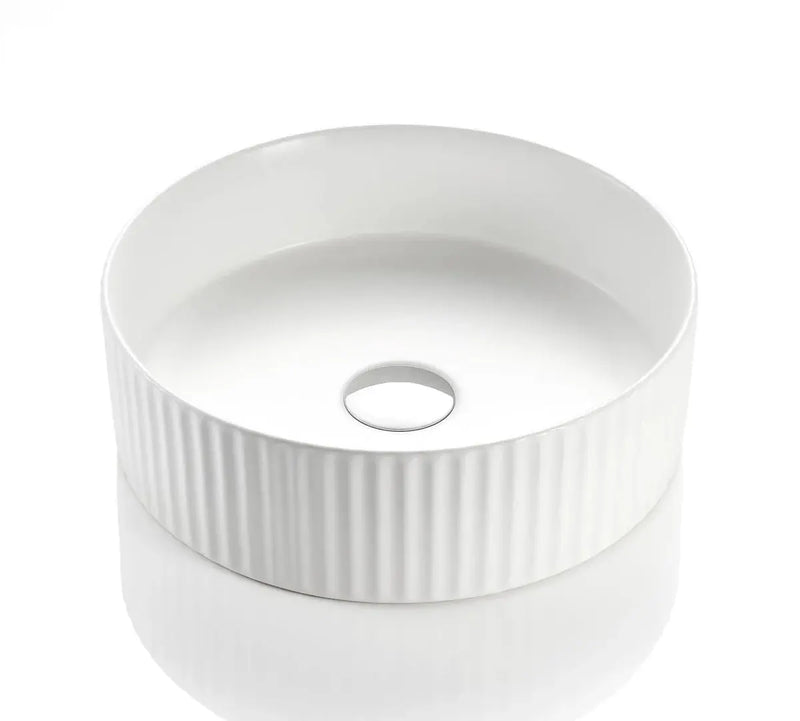 Fluted Above Counter Round Basin Gloss White/Matte White 360x360x115mm - FIL Kitchen Bathroom