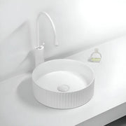Fluted Above Counter Round Basin Gloss White/Matte White 360x360x115mm - FIL Kitchen Bathroom