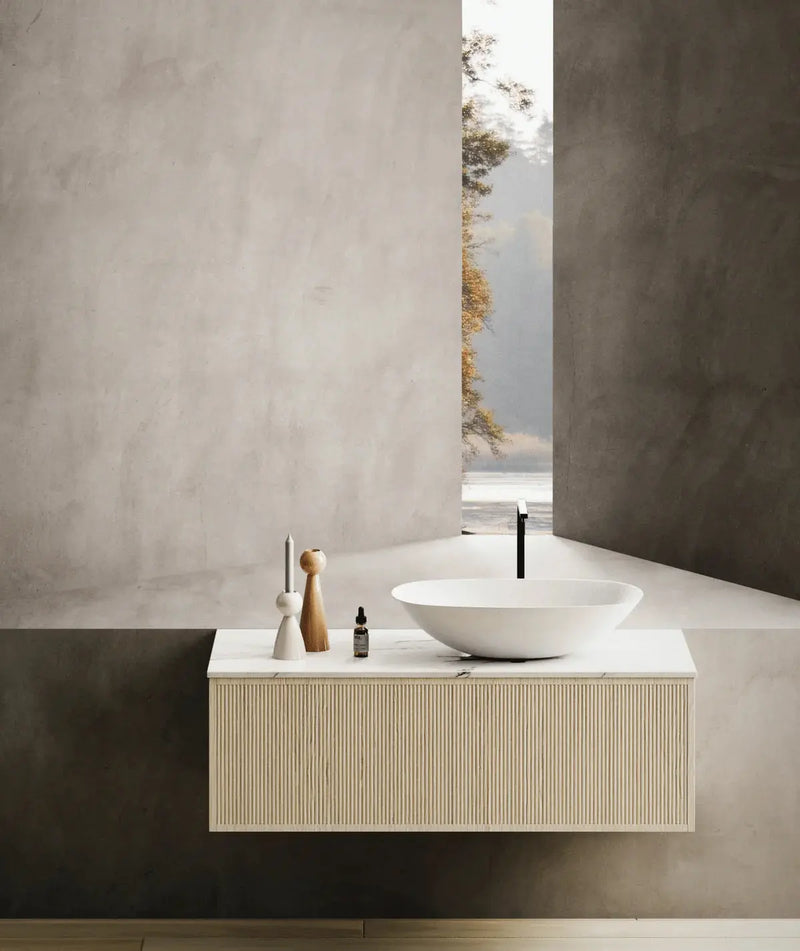BELLEVUE COASTAL WALL HUNG VANITY OAK 900MM/1200MM FIL Kitchen Bathroom