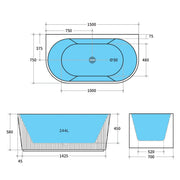 Bari Back to Wall FreeStanding Bathtub Matte Black 1500mm/1700mm - FIL Kitchen Bathroom
