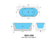 Poseidon Back to Wall Fluted Oval Free Standing (1500mm) POSEIDON