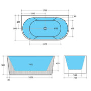 Bari Back to Wall FreeStanding Bathtub Matte Black 1500mm/1700mm - FIL Kitchen Bathroom