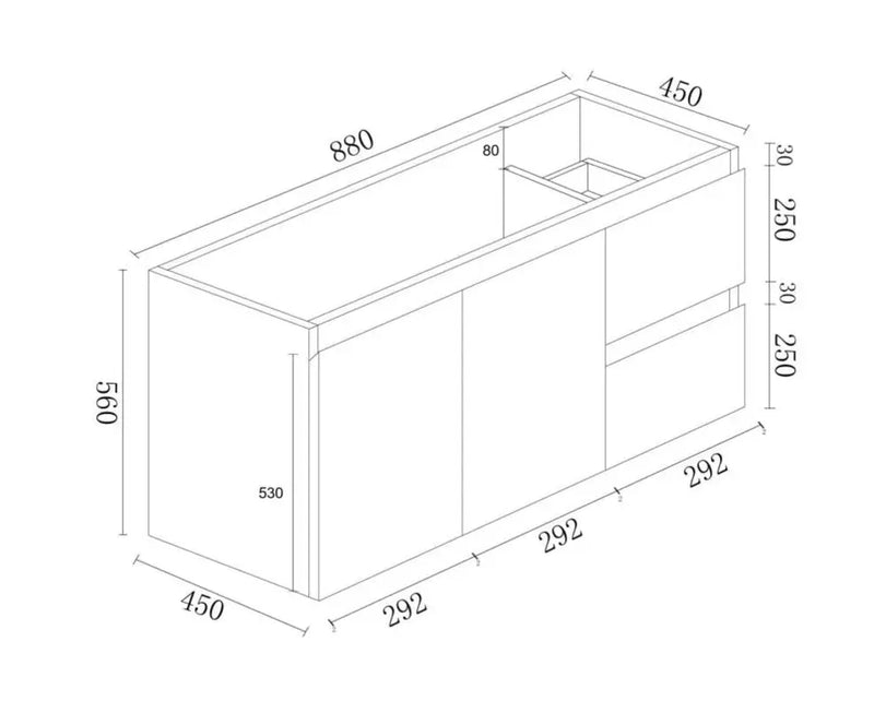 BIANCA 900mm MDF Wall-Hung Vanity (RHD) mercioaustralia