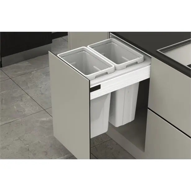DWD BIN 2 x 21 LITRES, 450W CABINET, SUIT 500MM DEEP DRAWER (WHITE) nikpol