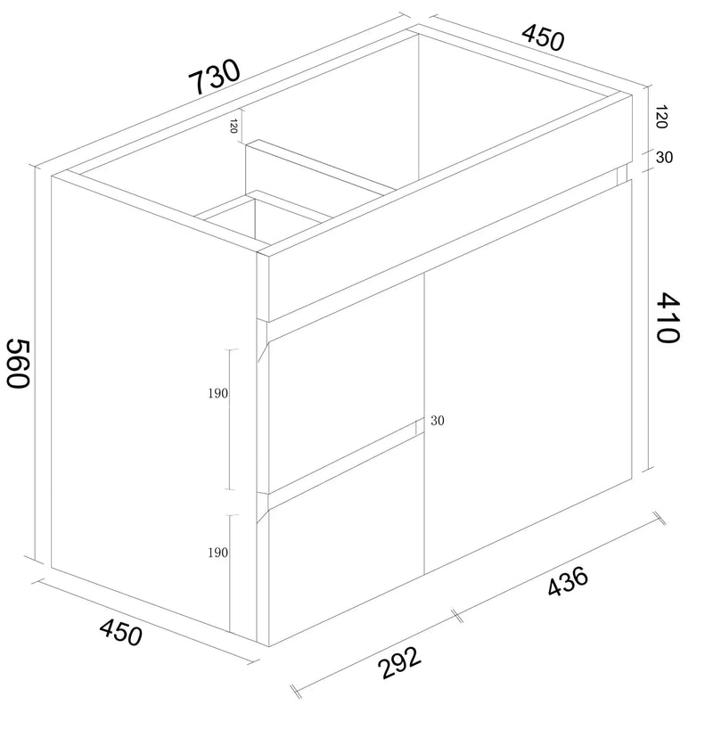 BIANCA 750mm PVC Wall-Hung Vanity (LHD) mercioaustralia