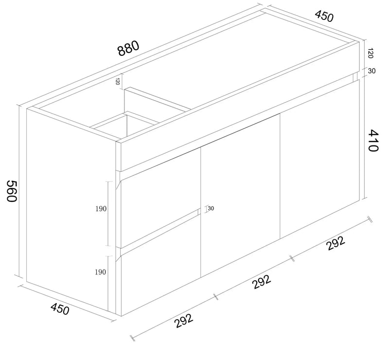 BIANCA 900mm PVC Wall-Hung Vanity (LHD) mercioaustralia