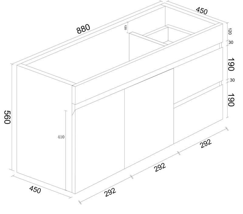 BIANCA 900mm PVC Wall-Hung Vanity (RHD) mercioaustralia