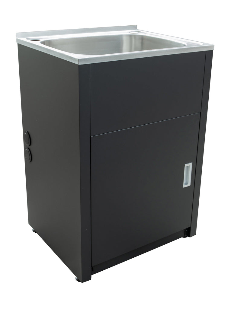 LAUNDRY CABINET AND STAINLESS STEEL TUB 600MM MATTE BLACK