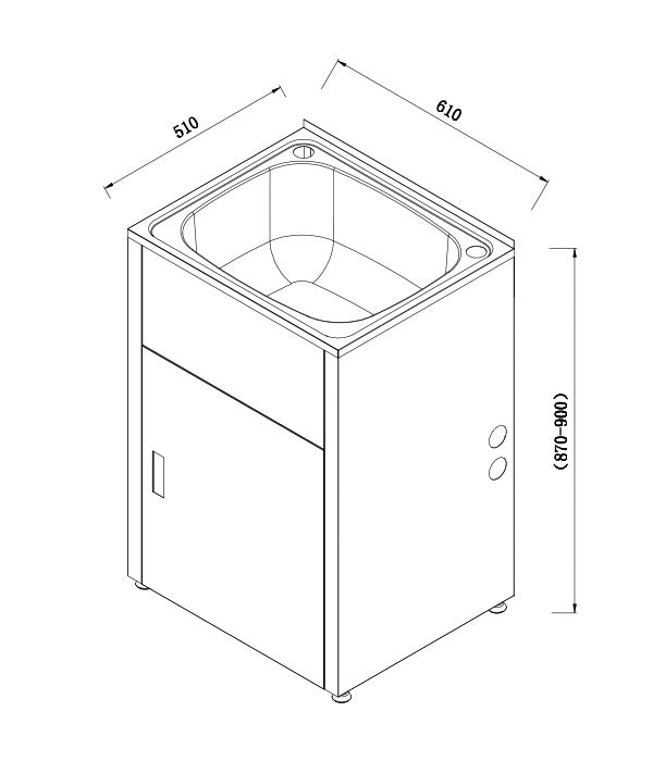 LAUNDRY CABINET AND STAINLESS STEEL TUB 600MM MATTE BLACK