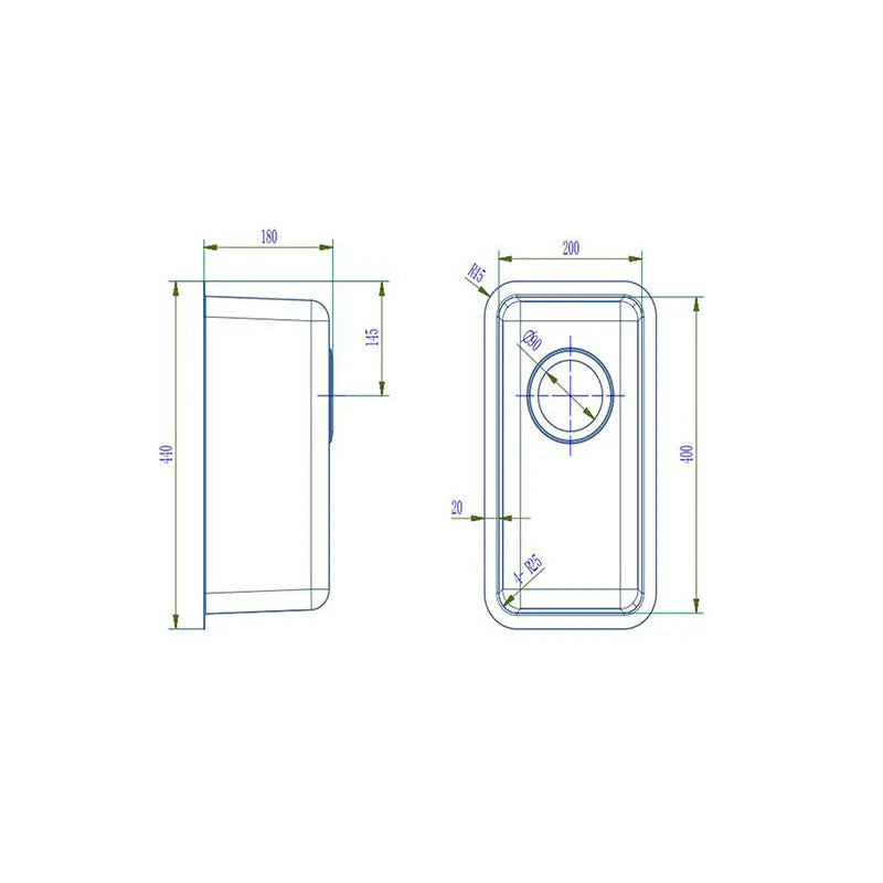 PKSS-240R 440*240*200mm Hand Made Stainless Steel Kitchen Sink - FIL Kitchen Bathroom
