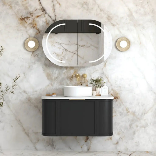 Hampshire Satin Black Wall Huang Curve Vanity 900mm otti