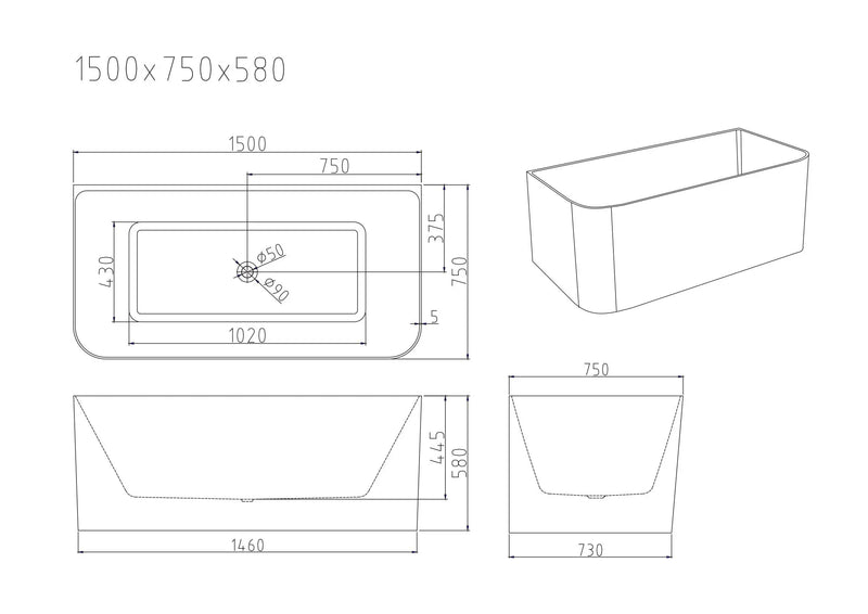 Bullion Ultra-Thin Back-to-Wall Bathtub - Gloss White mercioaustralia