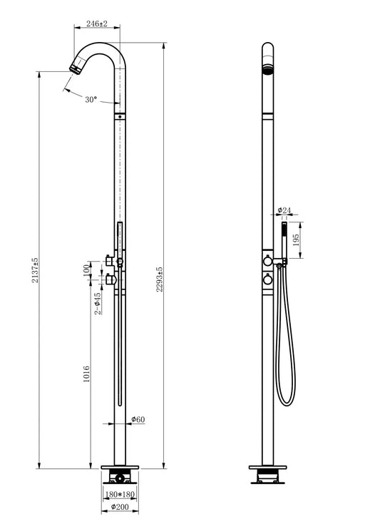 Round Out-Door Use Stainless Steel Freestanding Shower With Handheld Shower Aquaperla
