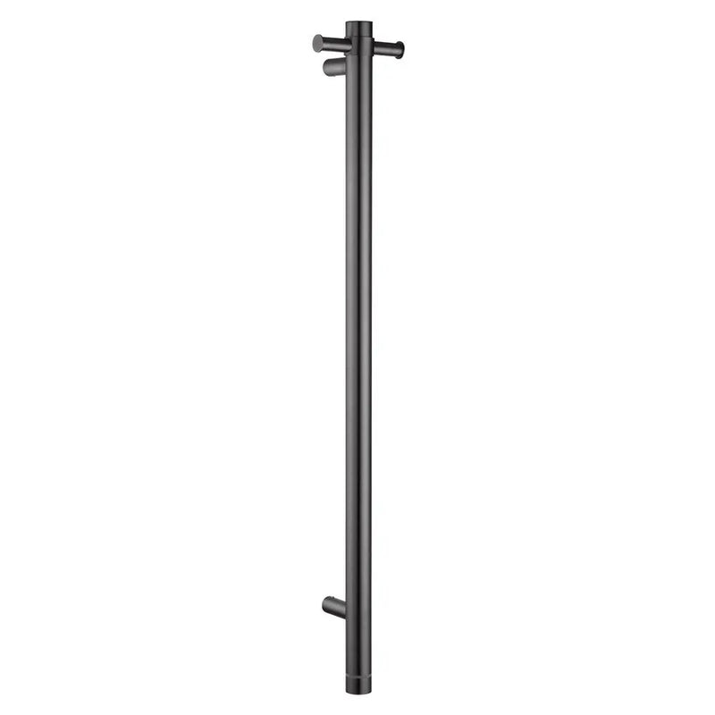 Round Vertical Brushed Brass Electric Heated Towel Rack Single Bar Aquaperla