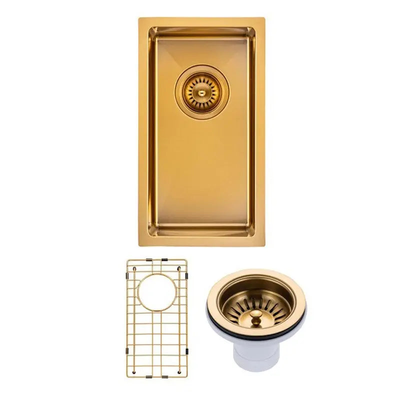 250x450x215mm Brushed Brass Stainless Steel PVD Single Bowl Kitchen Sink Aquaperla