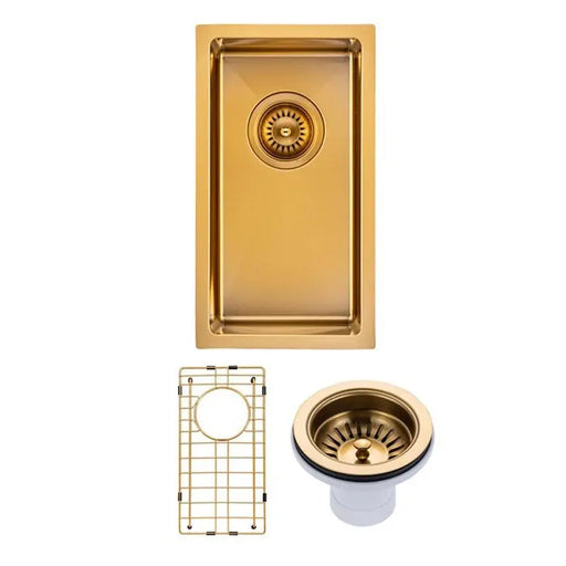 250x450x215mm Brushed Brass Stainless Steel PVD Single Bowl Kitchen Sink Aquaperla