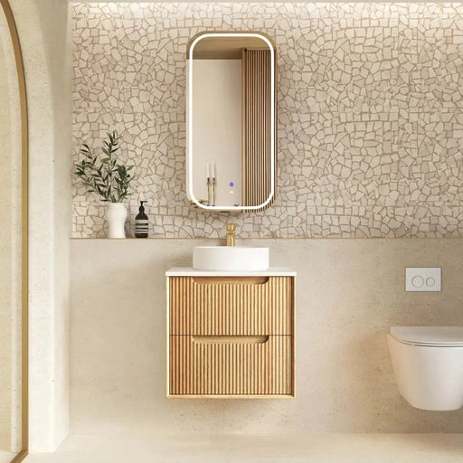 Byron Fluted Wall Hung Vanity Woodland Oak 600mm/750mm/900mm - FIL Kitchen Bathroom