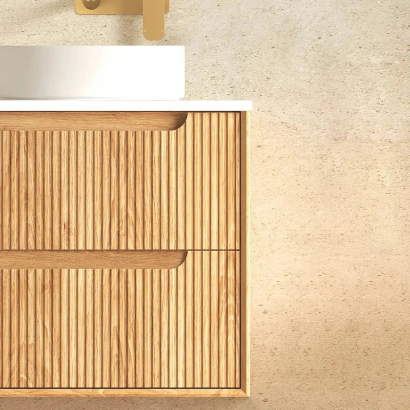 Byron Fluted Wall Hung Vanity Woodland Oak 600mm/750mm/900mm - FIL Kitchen Bathroom