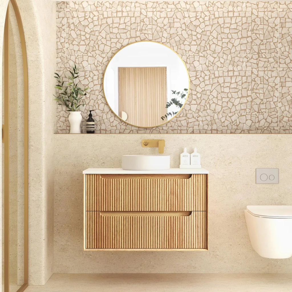 Byron Fluted Wall Hung Vanity Woodland Oak 600mm/750mm/900mm