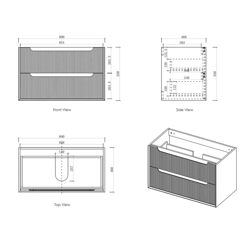 Byron Fluted Wall Hung Vanity Woodland Oak 600mm/750mm/900mm - FIL Kitchen Bathroom