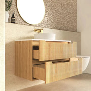 Byron Fluted Wall Hung Vanity Woodland Oak 600mm/750mm/900mm - FIL Kitchen Bathroom
