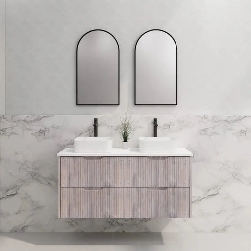 Bali White Oak Double Bowl Wall Hung Vanity 1200mm/1500mm/1800mm - FIL Kitchen Bathroom