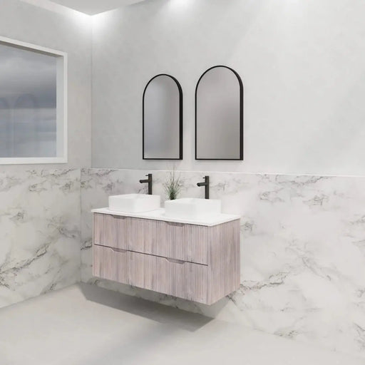 Bali White Oak Double Bowl Wall Hung Vanity 1200mm/1500mm/1800mm - FIL Kitchen Bathroom
