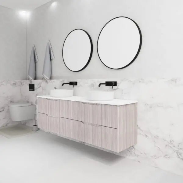 Bali White Oak Double Bowl Wall Hung Vanity 1200mm/1500mm/1800mm - FIL Kitchen Bathroom
