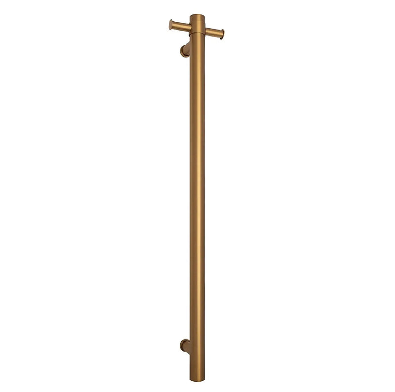 THERMOGROUP ROUND VERTICAL SINGLE HEATED TOWEL RAIL 900MM BRUSHED GOLD - FIL Kitchen Bathroom