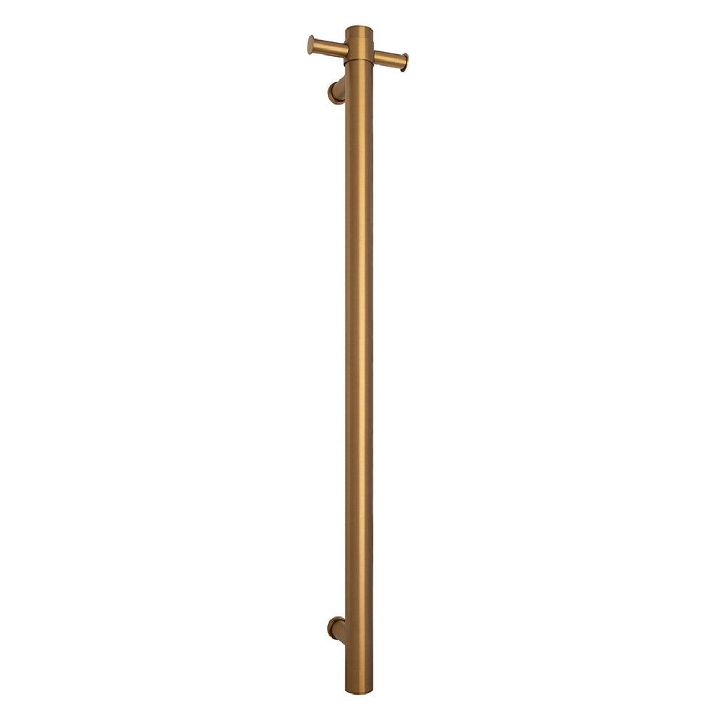 THERMOGROUP ROUND VERTICAL SINGLE HEATED TOWEL RAIL 900MM BRUSHED GOLD