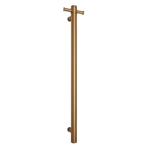 THERMOGROUP ROUND VERTICAL SINGLE HEATED TOWEL RAIL 900MM BRUSHED GOLD - FIL Kitchen Bathroom