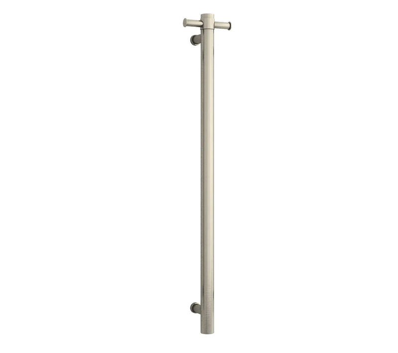 THERMOGROUP STRAIGHT ROUND VERTICAL SINGLE HEATED TOWEL RAIL 900MM BRUSHED NICKEL - FIL Kitchen Bathroom