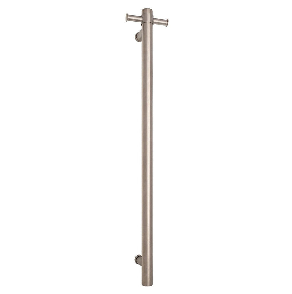 THERMOGROUP ROUND VERTICAL SINGLE HEATED TOWEL RAIL 900MM BRUSHED STAINLESS STEEL