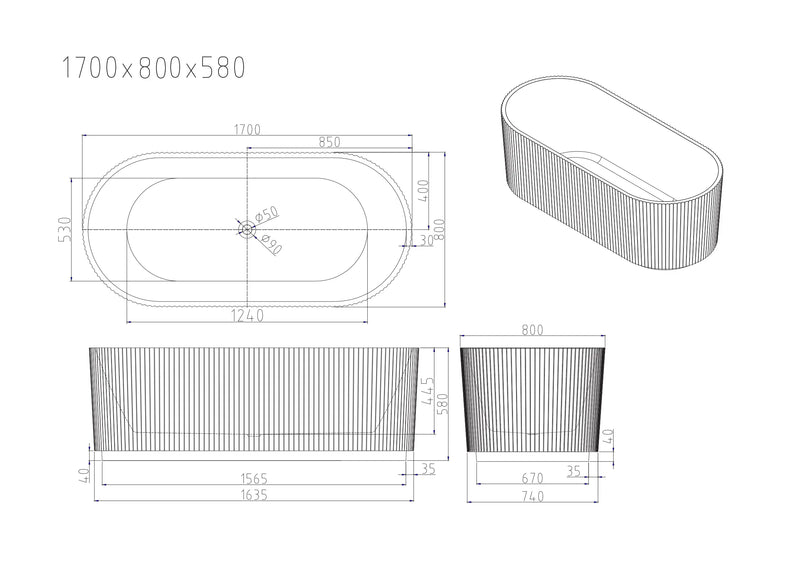 Rose Fluted V-Groove Freestanding Bathtub - Matt White mercioaustralia